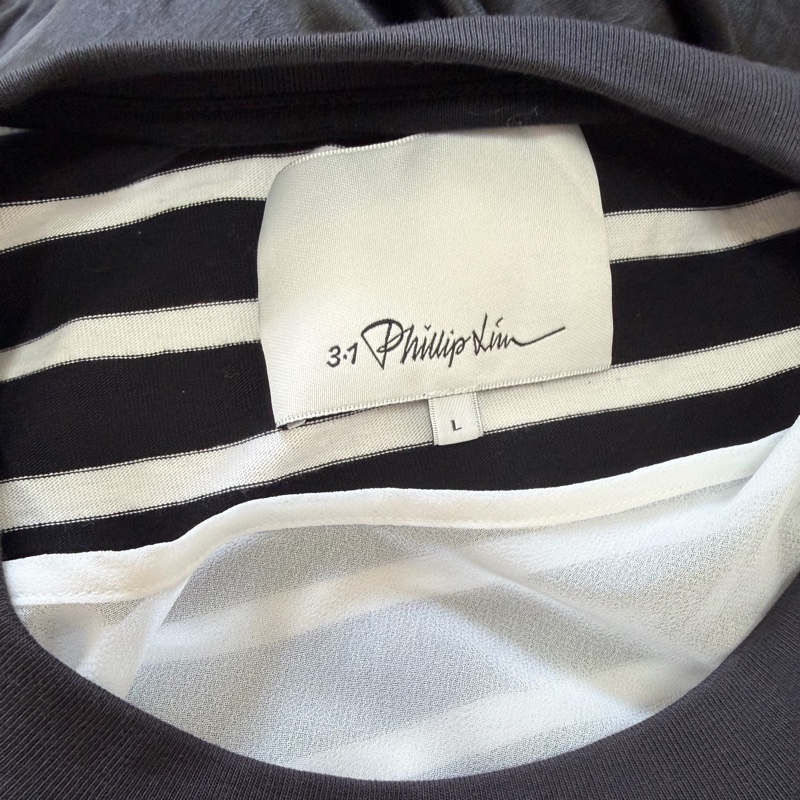 99）精品3.1 Phillip Lim 條紋拼接緞面洋裝：層次感細膩蕾絲  L號-10