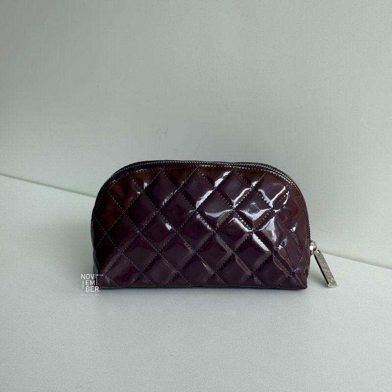 98新💜 保卡款 Chanel 香奈兒 浮雕雙C化妝包 紫色銀釦-5