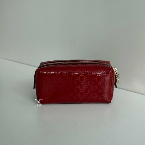 99新🆕 Gucci 古馳 壓紋Logo化妝包 紅色金釦