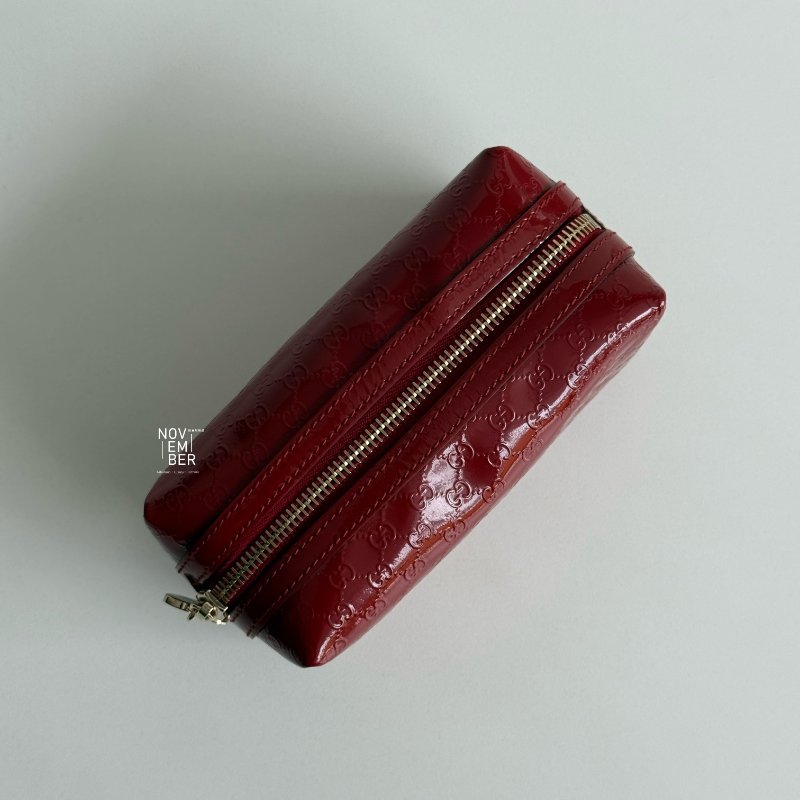 99新🆕 Gucci 古馳 壓紋Logo化妝包 紅色金釦-3