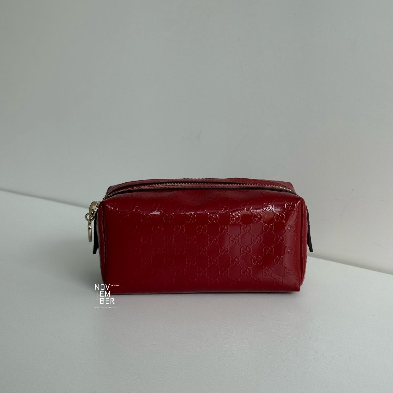 99新🆕 Gucci 古馳 壓紋Logo化妝包 紅色金釦-5