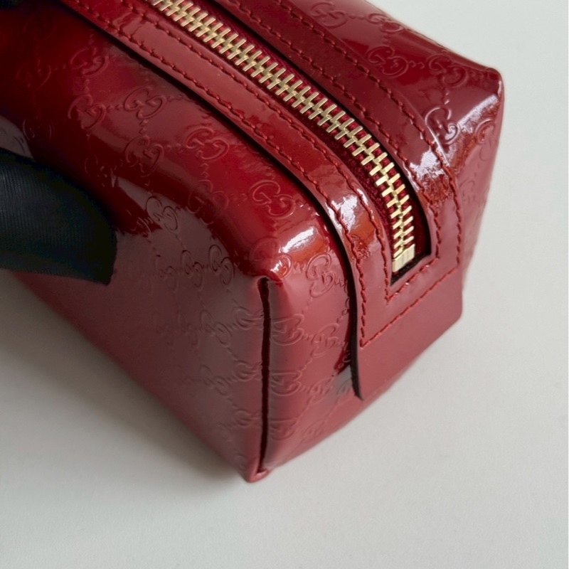 99新🆕 Gucci 古馳 壓紋Logo化妝包 紅色金釦-15