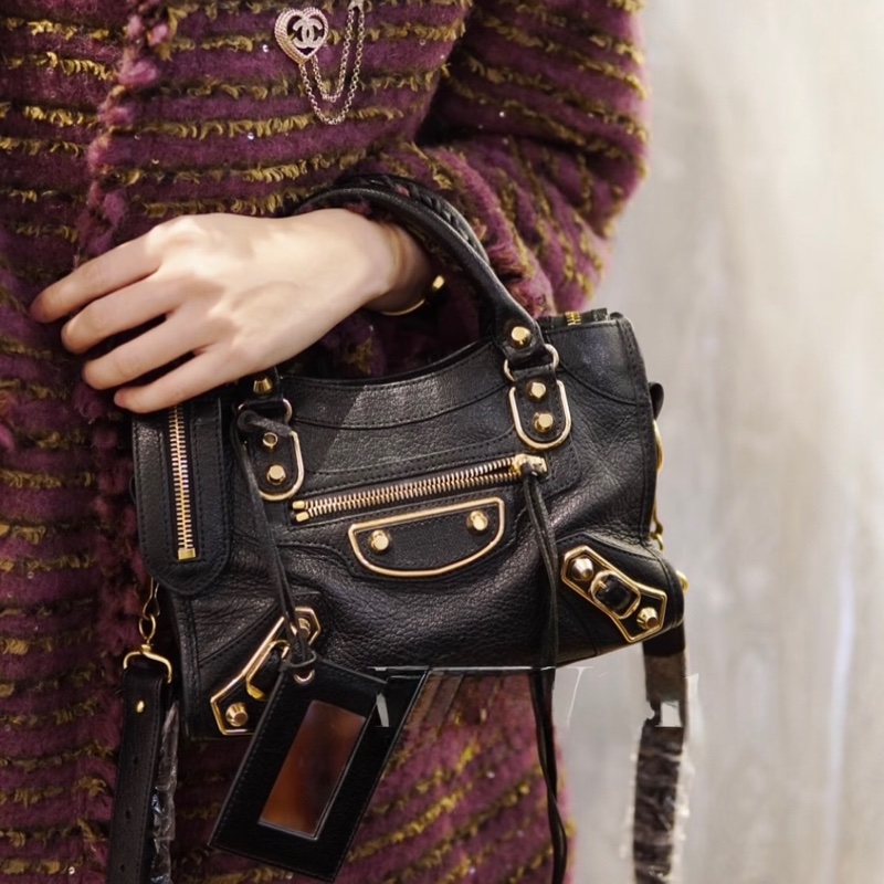 「JL精品代購」98新 Balenciaga 巴黎世家 經典機車包 黑金-1