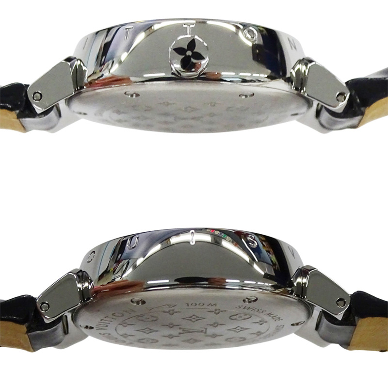 路易威登 (Louis Vuitton) 女士腕錶 Tambour Forever 鑽石石英 QZ 不鏽鋼 SS 皮革 Q12M5 銀色黑色-2