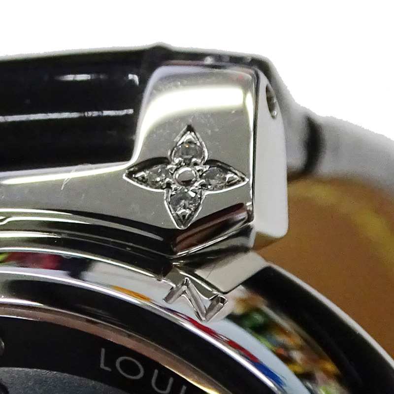 路易威登 (Louis Vuitton) 女士腕錶 Tambour Forever 鑽石石英 QZ 不鏽鋼 SS 皮革 Q12M5 銀色黑色-13