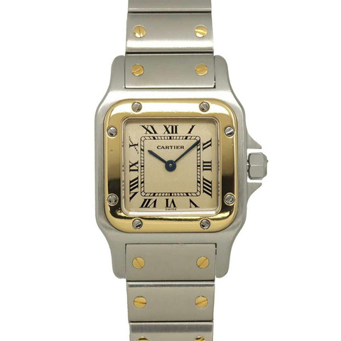 卡地亞 Santos Galbee SM W20012C4 雙色女錶，象牙色及18K黃金，石英錶