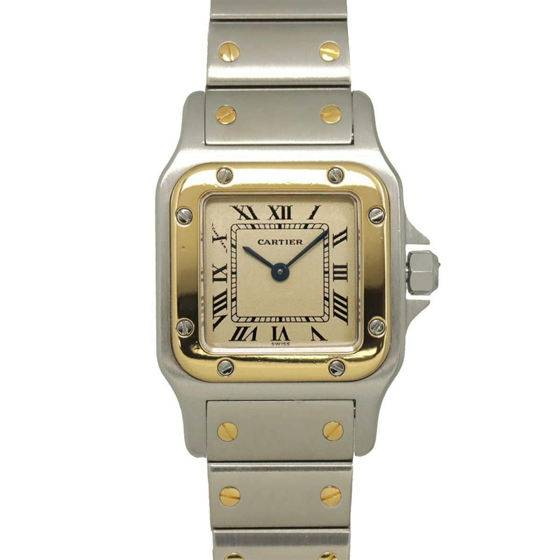 卡地亞 Santos Galbee SM W20012C4 雙色女錶，象牙色及18K黃金，石英錶-0