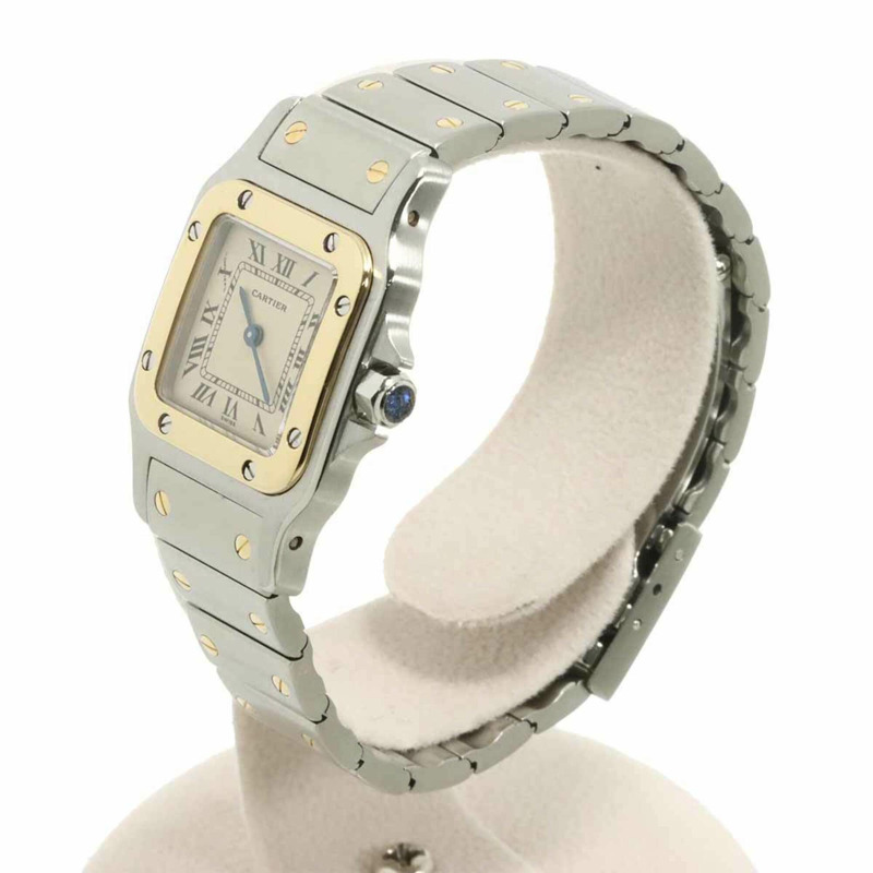 卡地亞 Santos Galbee SM W20012C4 雙色女錶，象牙色及18K黃金，石英錶-1