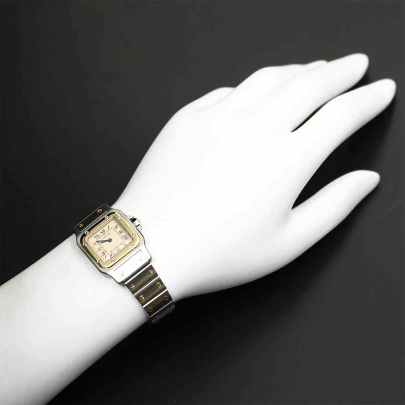 卡地亞 Santos Galbee SM W20012C4 雙色女錶，象牙色及18K黃金，石英錶-2