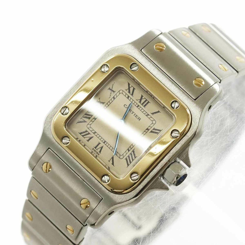 卡地亞 Santos Galbee SM W20012C4 雙色女錶，象牙色及18K黃金，石英錶-6