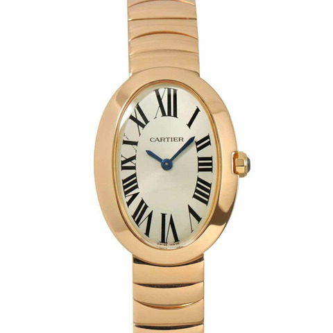 卡地亞 Baignoire SM W8000005 女士腕錶，銀色，18K 玫瑰金，實心石英錶