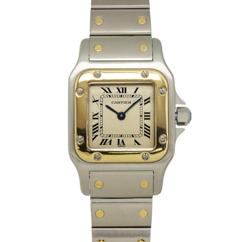 卡地亞 Santos Galbee SM W20012C4 雙色女錶，象牙色及18K黃金，石英錶