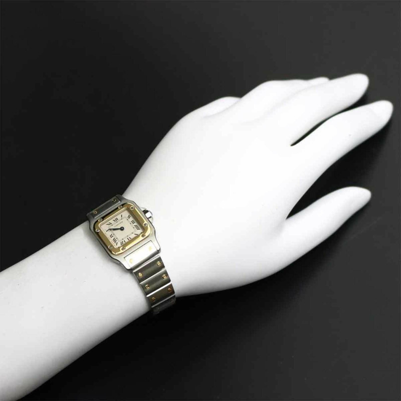 卡地亞 Santos Galbee SM W20012C4 雙色女錶，象牙色及18K黃金，石英錶-2