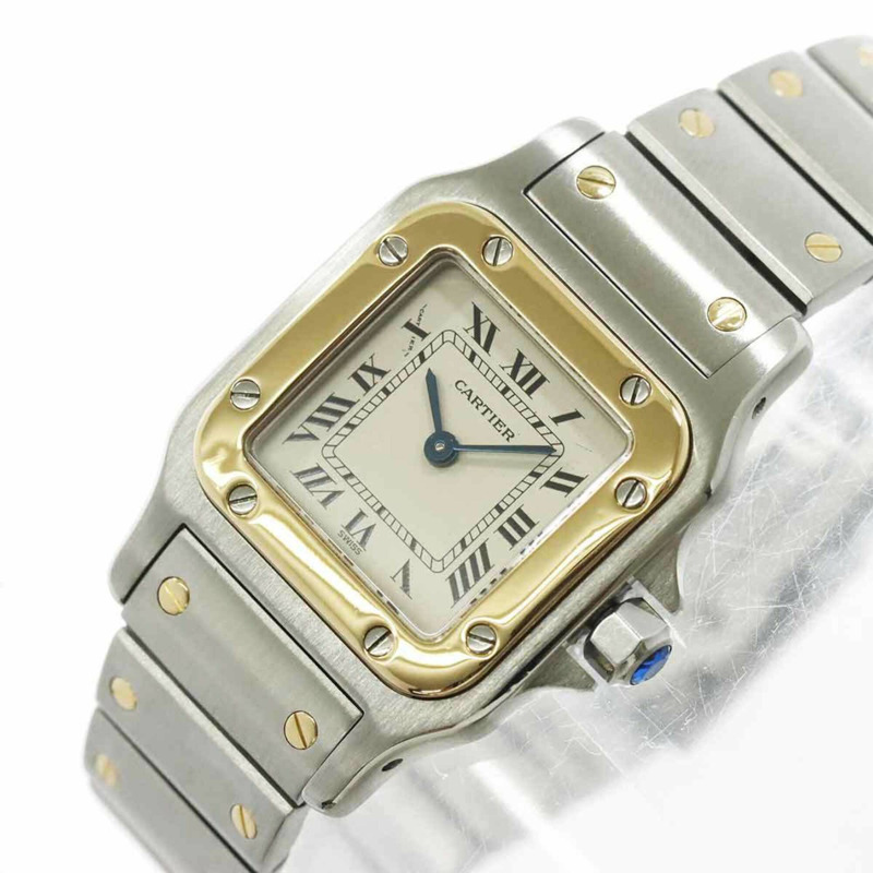 卡地亞 Santos Galbee SM W20012C4 雙色女錶，象牙色及18K黃金，石英錶-6