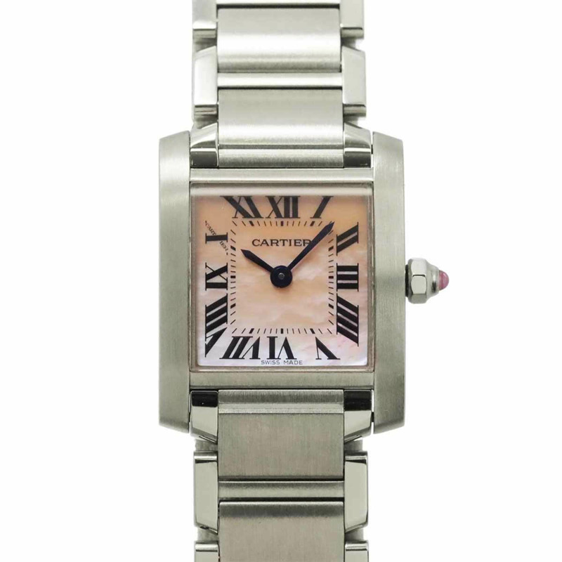 卡地亞 Tank Française SM W51028Q3 女士腕錶，粉紅錶殼，石英錶-0
