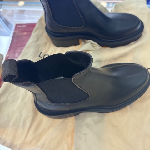 LouisVuitton經典黑色牛皮拼老花粗跟中筒靴 塵袋+有盒子/ 37.5