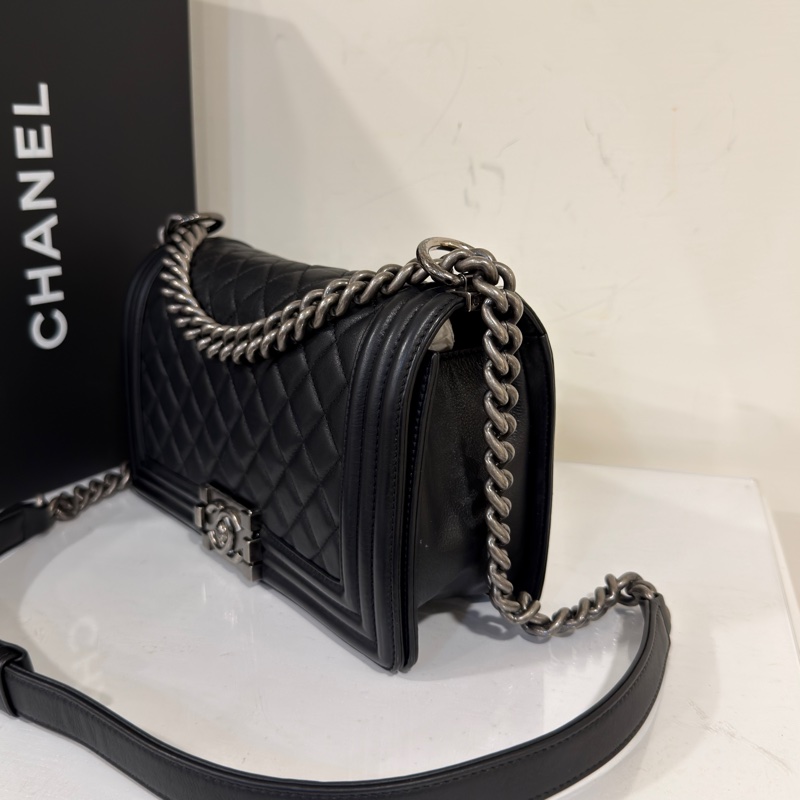 香奈兒黑銀Leboy25中號鏈條包 #9新閒置 #全配🈶購證-1