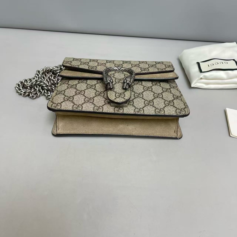 Gucci 古馳 酒神 老花卡其鏈條包 小號-3