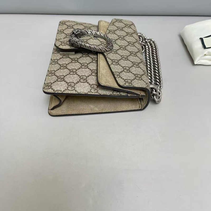 Gucci 古馳 酒神 老花卡其鏈條包 小號-4