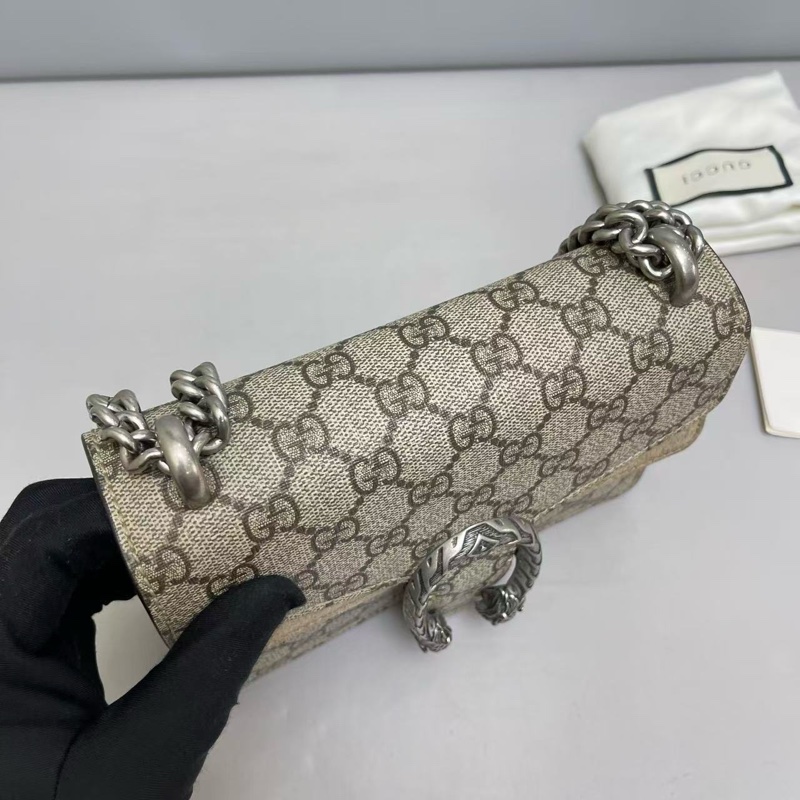 Gucci 古馳 酒神 老花卡其鏈條包 小號-6