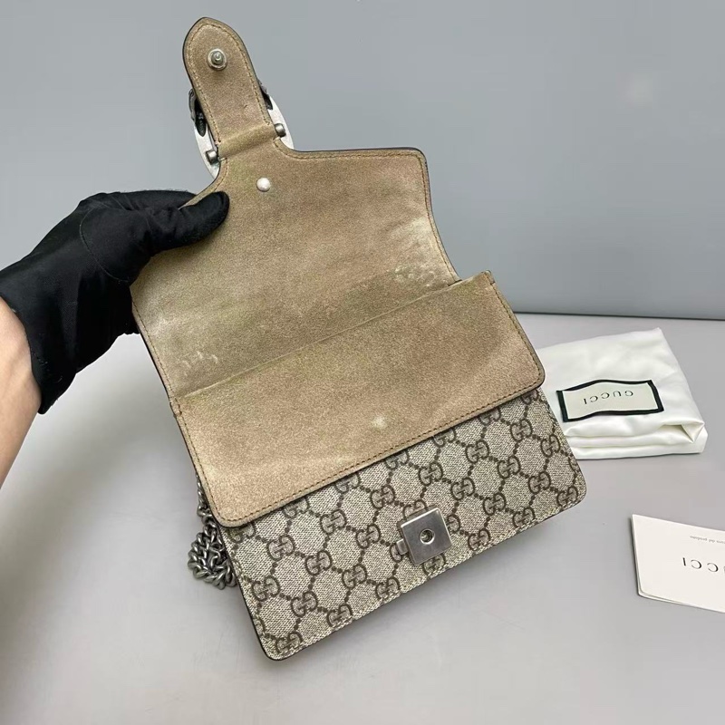 Gucci 古馳 酒神 老花卡其鏈條包 小號-7