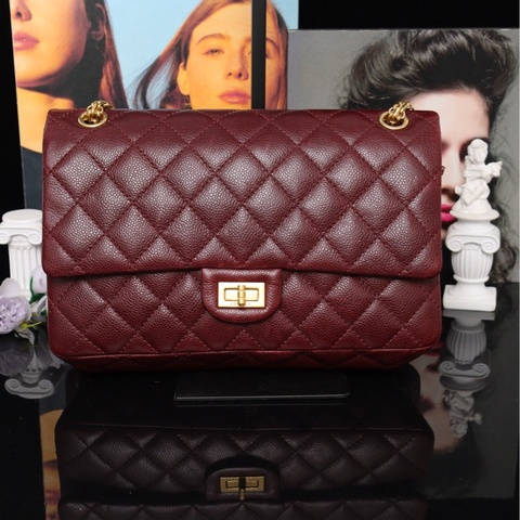 Chanel 香奈兒2.55鏈條包 中號 紅金 荔枝牛皮 28*18*7