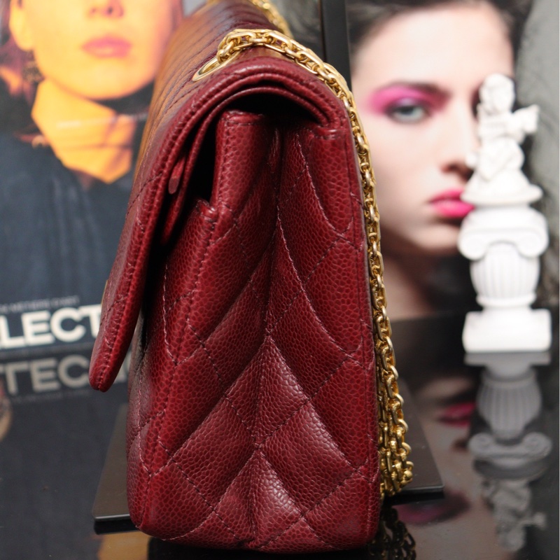 Chanel 香奈兒2.55鏈條包 中號 紅金 荔枝牛皮 28*18*7-3