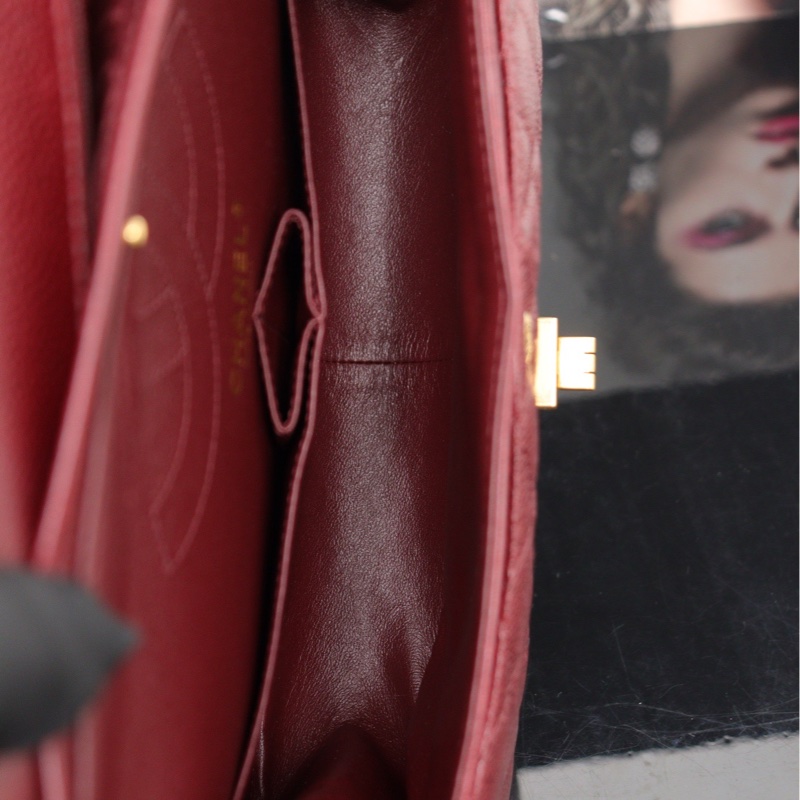 Chanel 香奈兒2.55鏈條包 中號 紅金 荔枝牛皮 28*18*7-5