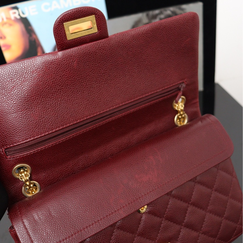 Chanel 香奈兒2.55鏈條包 中號 紅金 荔枝牛皮 28*18*7-7