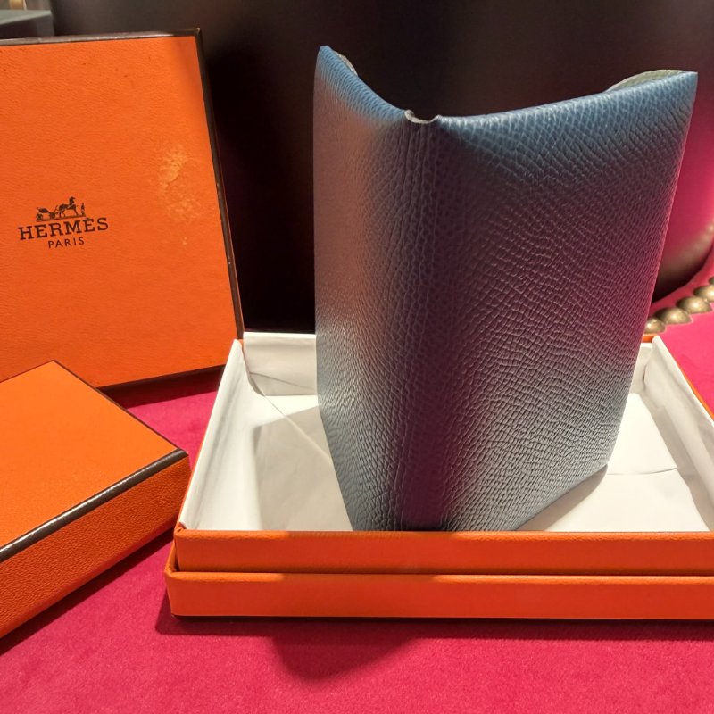 HERMES Epsom小牛皮Calvi卡夾 藍/青綠 W刻-1