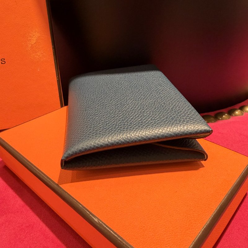 HERMES Epsom小牛皮Calvi卡夾 藍/青綠 W刻-2