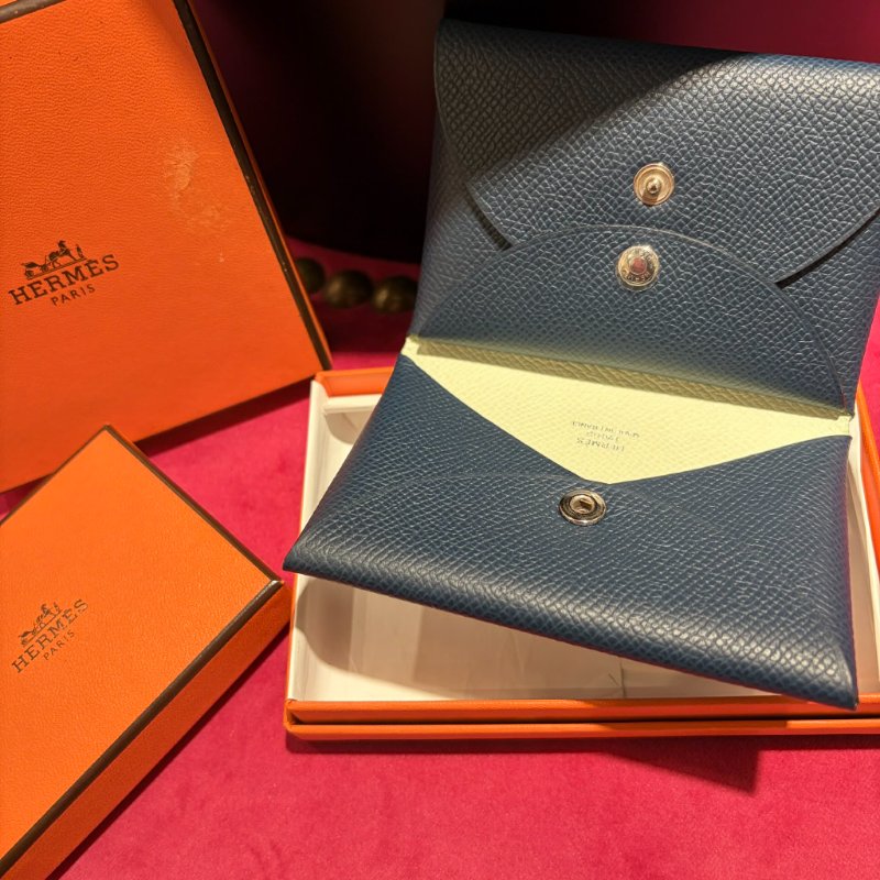 HERMES Epsom小牛皮Calvi卡夾 藍/青綠 W刻-3