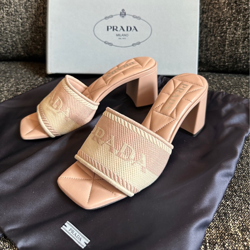 閒置未使用 Prada普拉達 高跟涼拖鞋 38碼 附件：塵袋+盒-0