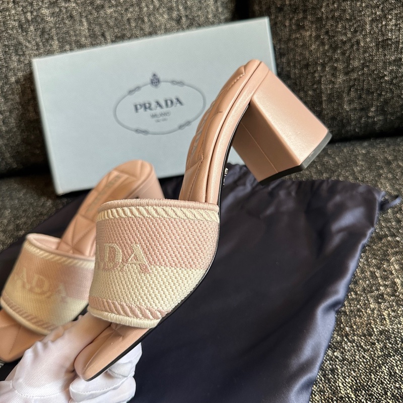 閒置未使用 Prada普拉達 高跟涼拖鞋 38碼 附件：塵袋+盒-2