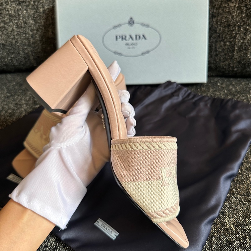 閒置未使用 Prada普拉達 高跟涼拖鞋 38碼 附件：塵袋+盒-3