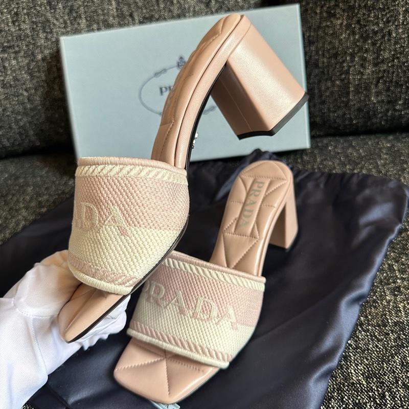 閒置未使用 Prada普拉達 高跟涼拖鞋 38碼 附件：塵袋+盒-4