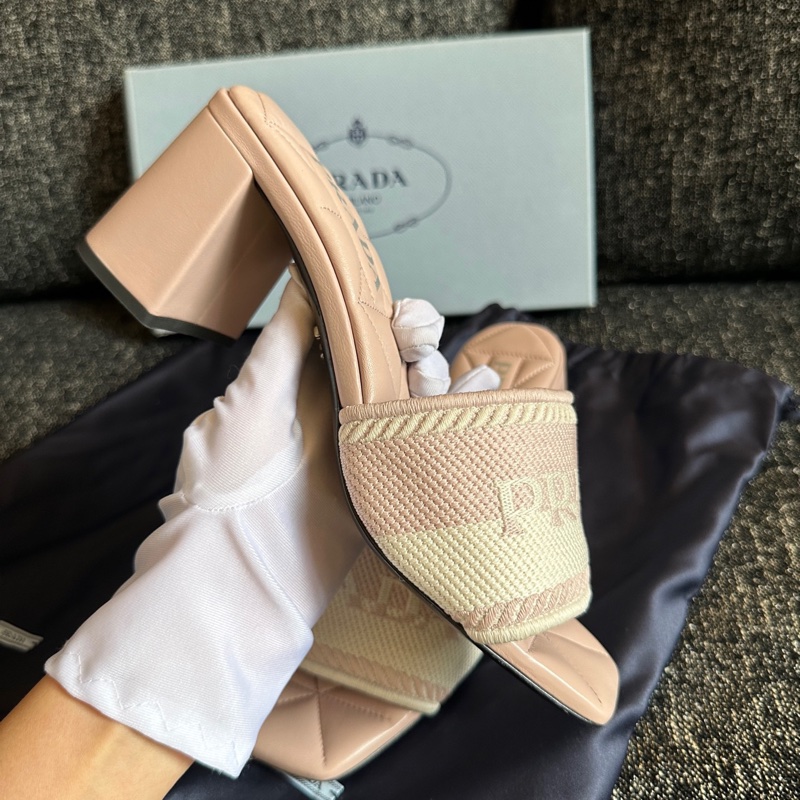 閒置未使用 Prada普拉達 高跟涼拖鞋 38碼 附件：塵袋+盒-5