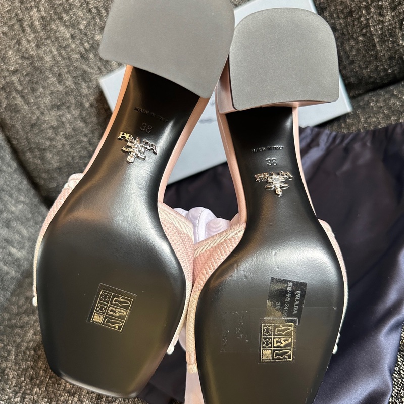 閒置未使用 Prada普拉達 高跟涼拖鞋 38碼 附件：塵袋+盒-6