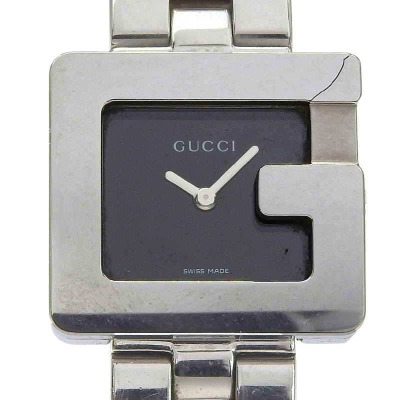 Gucci 3600L 不鏽鋼石英模擬腕錶，黑色錶盤，女款-0