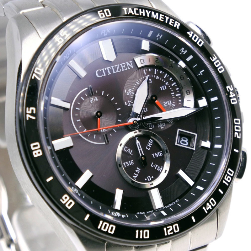 西鐵城 AT3004-58E E610-S074339 男士腕錶，不鏽鋼銀色錶殼，光動能電波計時碼錶，黑色錶盤-2