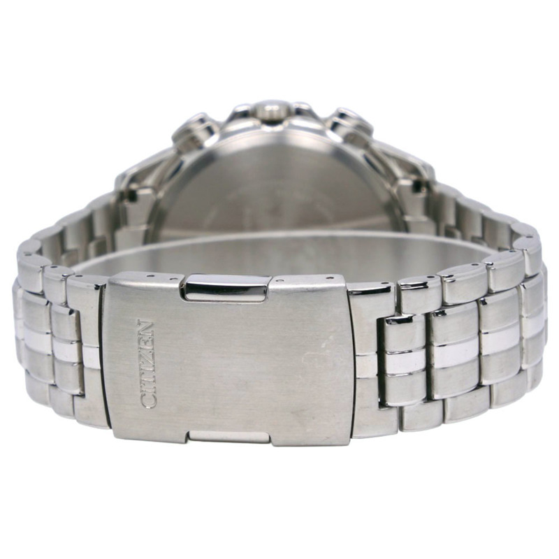 西鐵城 AT3004-58E E610-S074339 男士腕錶，不鏽鋼銀色錶殼，光動能電波計時碼錶，黑色錶盤-4