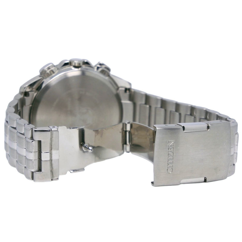 西鐵城 AT3004-58E E610-S074339 男士腕錶，不鏽鋼銀色錶殼，光動能電波計時碼錶，黑色錶盤-5