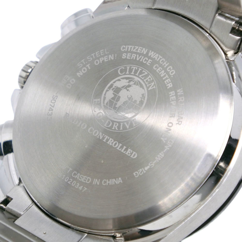 西鐵城 AT3004-58E E610-S074339 男士腕錶，不鏽鋼銀色錶殼，光動能電波計時碼錶，黑色錶盤-7