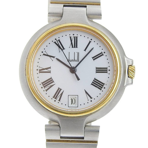 登喜路女士手錶，不銹鋼，石英，模擬，白色錶盤。