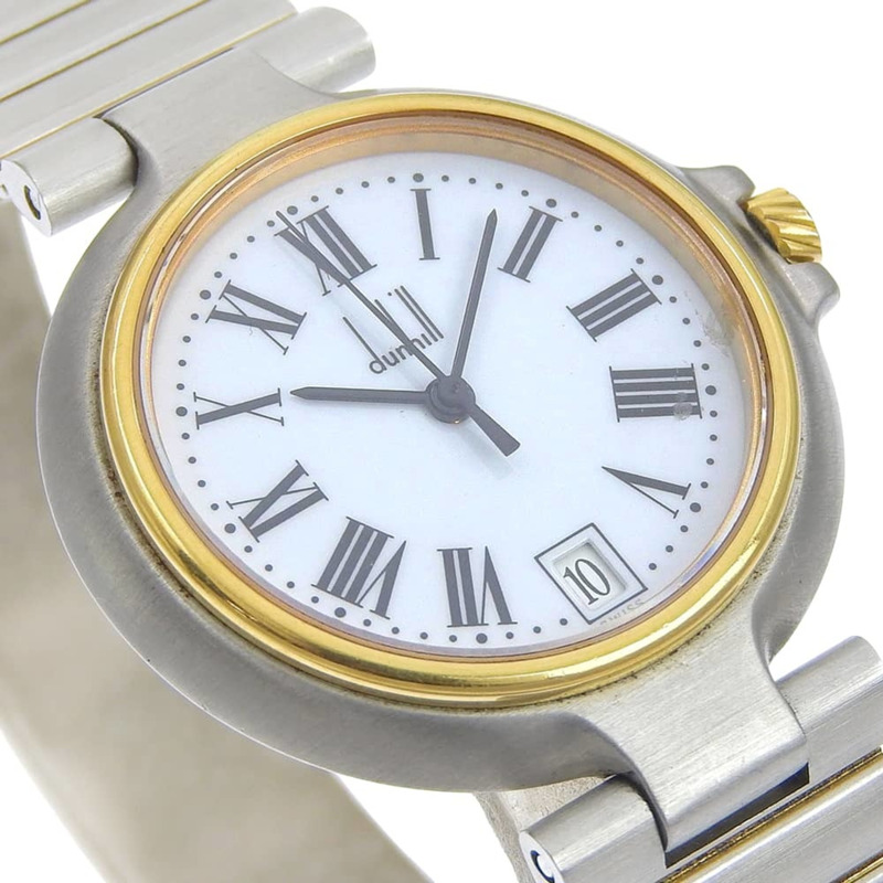 登喜路女士手錶，不銹鋼，石英，模擬，白色錶盤。-2