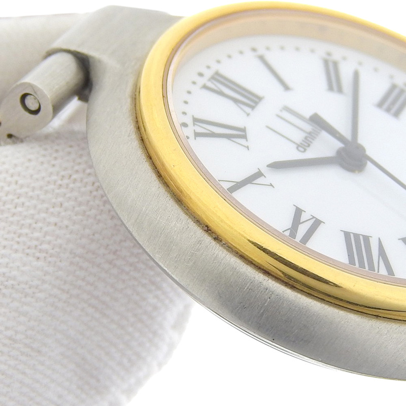 登喜路女士手錶，不銹鋼，石英，模擬，白色錶盤。-7