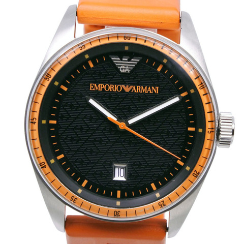 Emporio Armani AR-0526 男士腕錶，不鏽鋼 x 橡膠錶帶，橘色錶帶，石英機芯，指針式，黑色錶盤