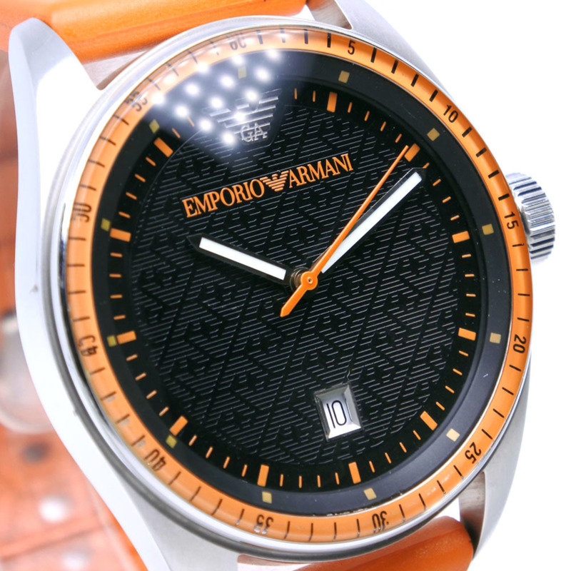 Emporio Armani AR-0526 男士腕錶，不鏽鋼 x 橡膠錶帶，橘色錶帶，石英機芯，指針式，黑色錶盤-2
