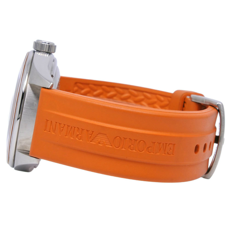 Emporio Armani AR-0526 男士腕錶，不鏽鋼 x 橡膠錶帶，橘色錶帶，石英機芯，指針式，黑色錶盤-3