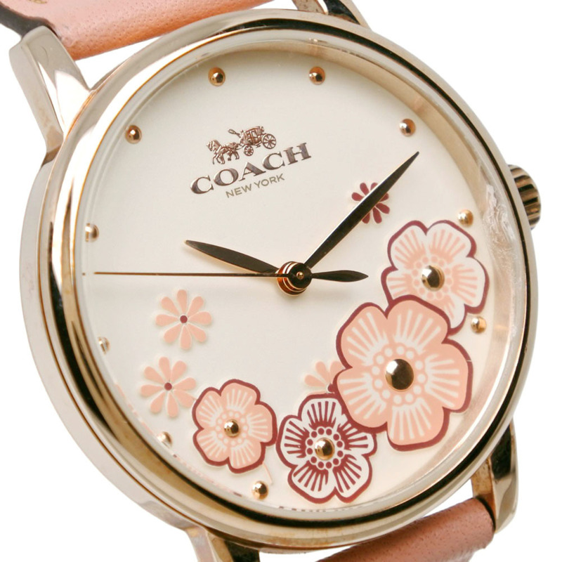 Coach 手錶 CA.113.7.34.1539，不鏽鋼和皮革錶帶，石英，模擬，白色錶盤，女士。-2